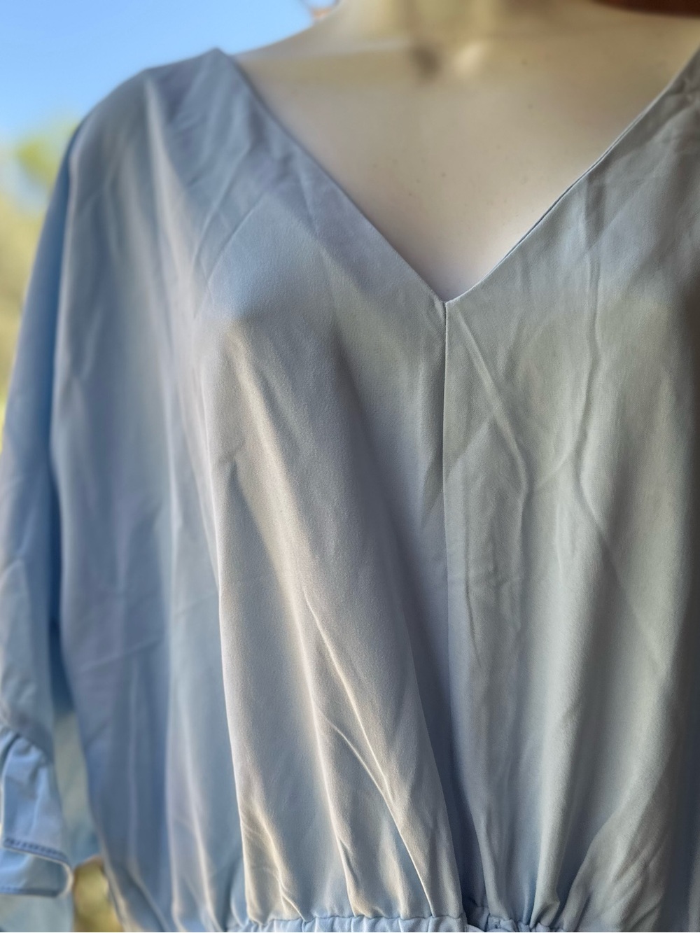Light Blue V-Neck Ruffle Drawstring Tunic - Picture 2 of 6